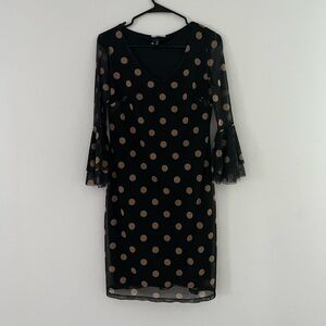 Allison Brittney Black and Tan Polka Dot Long Sleeve Dress